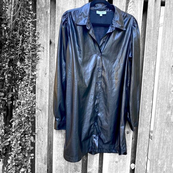 Peter Som Black Vegan Leather Dress Size 14 - Picture 1 of 7